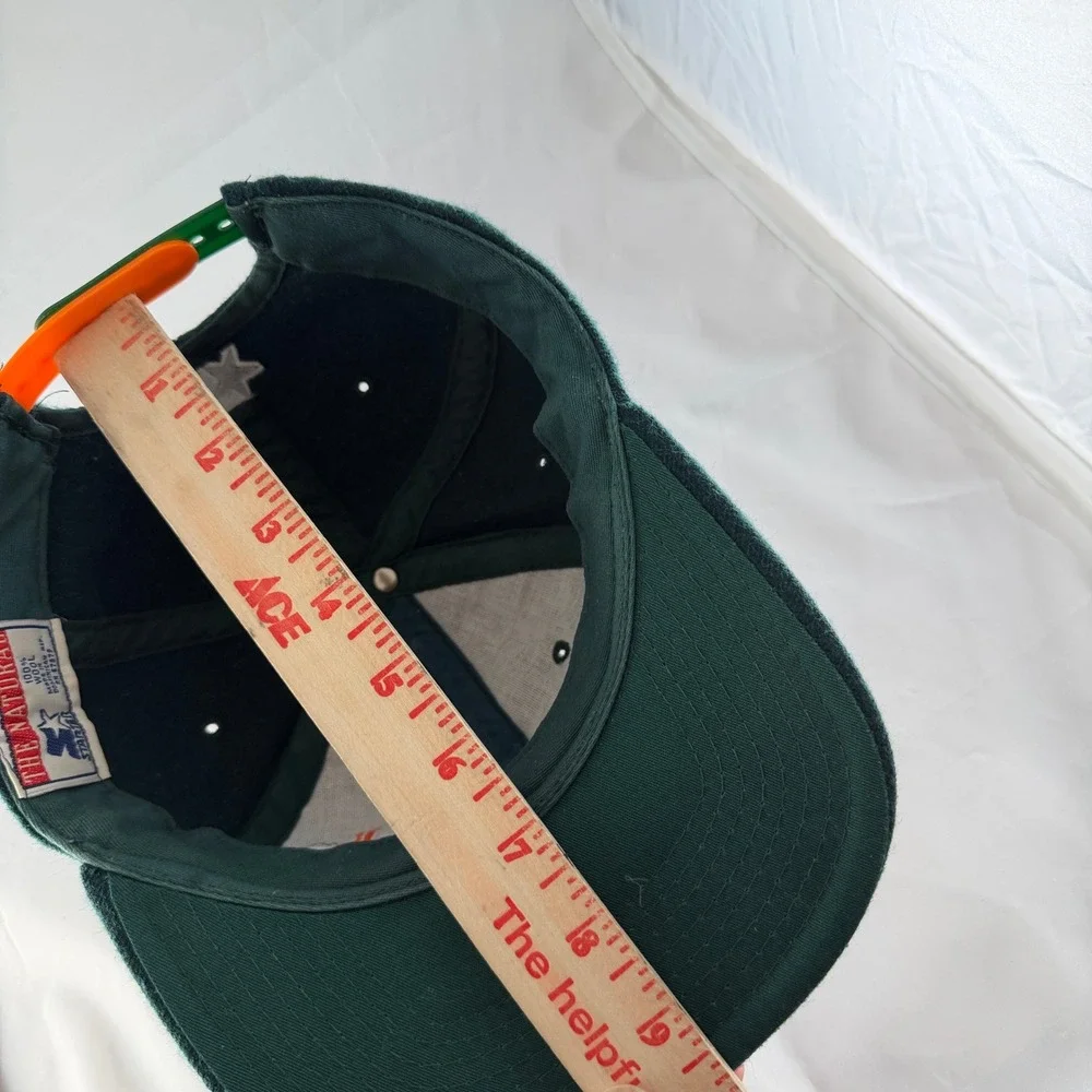 Vtg 90s StarterThe Natural Miami Hat Mens Snapback Green Wool Hurricanes NCAA